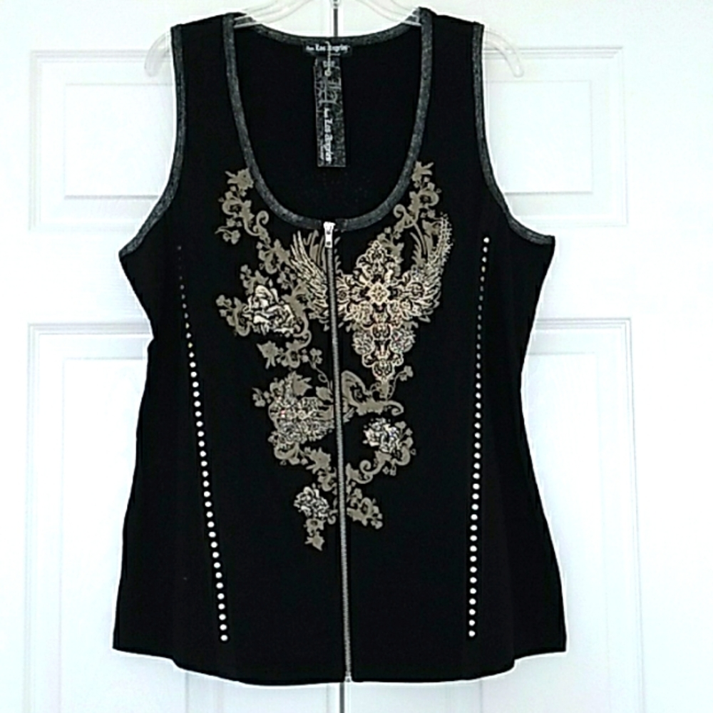 Bus Stop Plus Size Black Biker Cross & Wing Zip Vest
